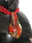 Handmade Murano Italian Glass Red Leaf Swirl Pendant necklace. Chain included.