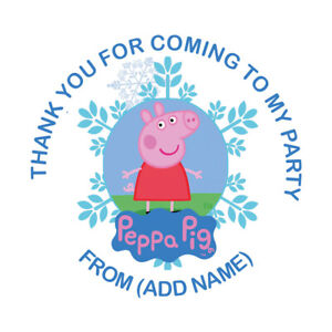 24 Personalised Peppa Pig Stickers - party bag/sweet cones - 45mm round labels 