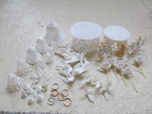 Wedding Cake Plastic Toppers Decor Dove Cupcake Picks Lot-60 Bell Cupid Rings - Picture 1 of 7