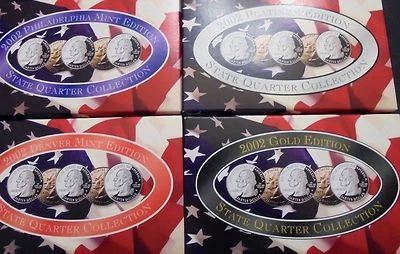 4 Sets,2002  P+D +GOLD PLATED + PLATINUM State Quarters 20 Coins Total - Image 1 of 4