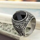 Vintage Men's Stainless Steel Biker Ring With Big Stone Wide Wedding Band #7-15