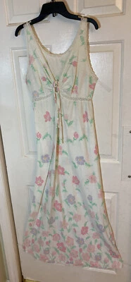 Vintage Size Large Cotton Knit Nightgown Miss Elaine Floral Sleeveless Maxi 70's - Image 1 of 4