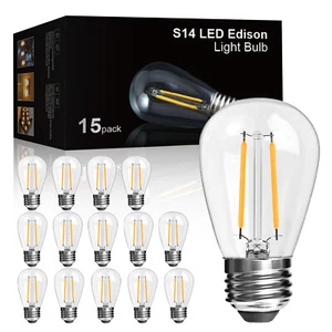 BRIMAX E26 2W LED Light Bulb Warm White Unbreakable Plastic S14 LED Bulb 15Pack - Picture 1 of 10