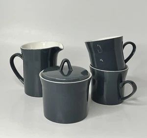Coffee Mug Set Creamer Sugar Bowl & 2 Mugs made in New Zealand Lot 4 Dark Grey - Picture 1 of 13
