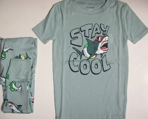 Old Navy Pajama 2pc Set Boys Shark Bite Green Stay Cool New - Picture 1 of 3