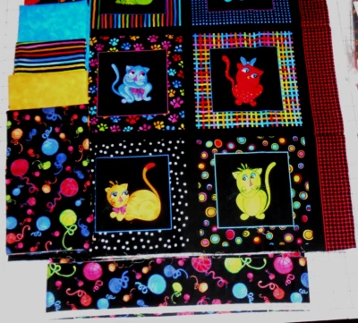 Loralie Designs OOP Cool Cats Panel + 6 Coordinated Cotton Fabric Lot of 7 # 11 - Image 1 of 3