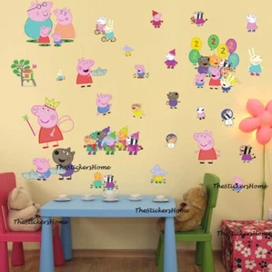 Adesivi murali Peppa Pig bambino bambini camera da letto asilo decorazione arte decalcomania murale - Foto 1 di 7
