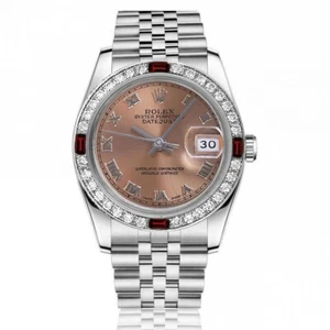 Rolex Datejust 26 mm Salmon Roman Numeral Dial Diamond & Ruby Bezel - Picture 1 of 6