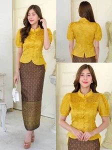 LAOS/THAI TRADITIONAL LACE/SILK BLOUSE SHIRTS - Available Chest Sizes 32" - 46" - Picture 1 of 66