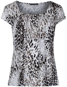 New Animal Print Top Womens Short Sleeve Honeycomb Neck Detail Soft T-Shirt Tee - Picture 1 of 53