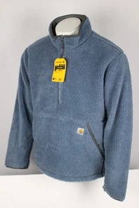 Carhartt Men's Loose Fit Fleece 1/4 Zip Pullover Pockets L Large Blue 106443 HG7 - Picture 1 of 4
