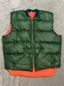 Vintage Green & Orange Reversible Goose Down Puffer Vest Hunting Men’s Sz L - Picture 1 of 7