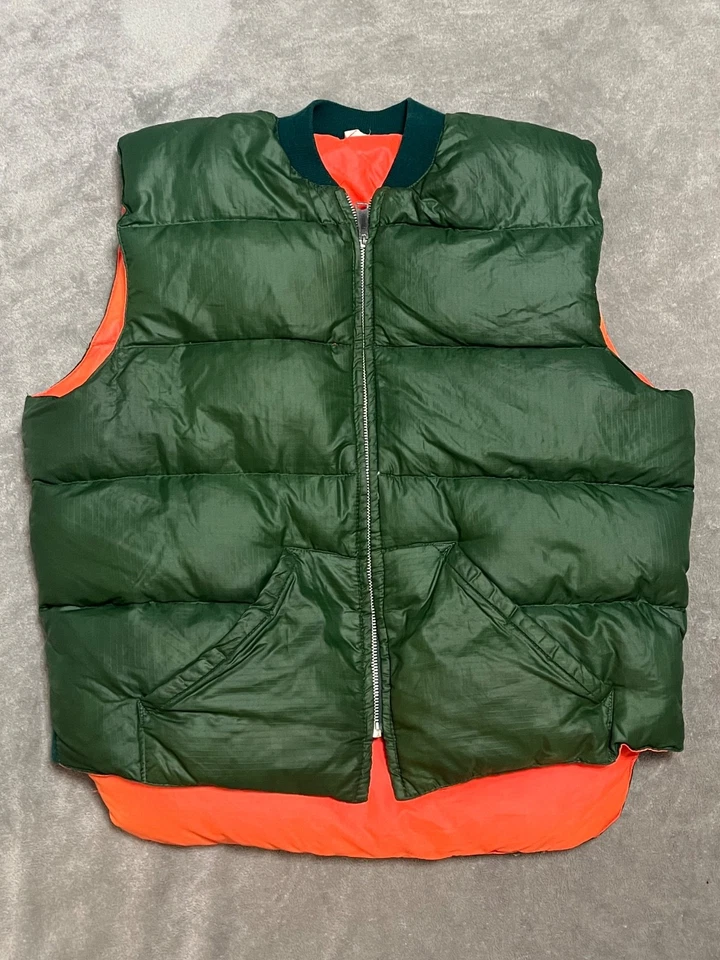 Vintage Green & Orange Reversible Goose Down Puffer Vest Hunting Men’s Sz L - Image 1 of 4