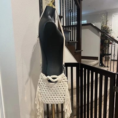 Bolso de Hombro Macramé Flecos Boho Bandolera con Correa Foto 1 de 4
