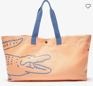 NWT Lacoste Large Shopping Tote Oversized Crocodile Logo Canvas Beach Bag Peach - Picture 1 of 7