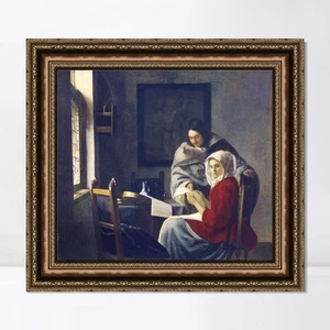 Arte en lienzo enmarcado impresión de giclee niña interrumpida en su música por Johannes Vermeer - Imagen 1 de 16