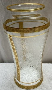 Large Rare Vtg Tiffin Etched Crystal Vase Gold Trimmed 10” Hand Blown - Picture 1 of 6