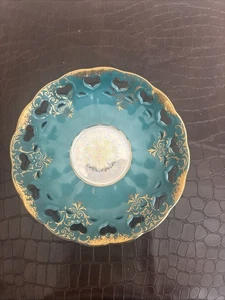 VTG L & M Royal Halsey Fine Bone China Saucer Turquoise Gold Lusterware heart 6” - Picture 1 of 15