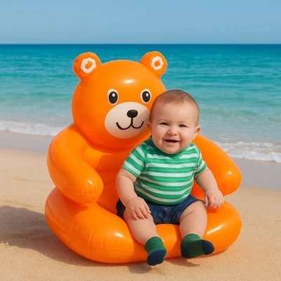 Inflatable Orange Bear Baby Sofa PVC Baby Chair Seat Sitting Training for Toddle - Image 1 of 4