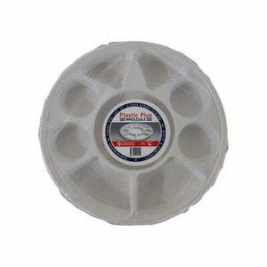 50 Pcs Round White 9 Compartment Disposable Plastic Plates - Picture 1 of 1