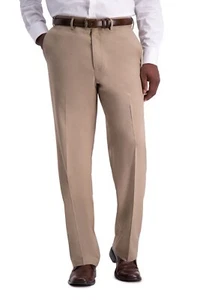 Haggar Men's Premium Comfort Dress Pant 34Wx34L Flat Classic Fit Khaki E03363 - Picture 1 of 3