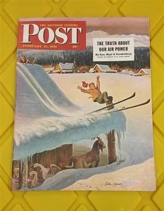 THE SATURDAY EVENING POST FEBRUARY 17 1951 BOYS SNOW SKING OFF the BARN - AIR PO - Imagen 1 de 1
