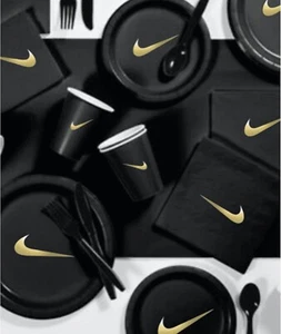 Custom Shoe Party Supplies Set, Black and Gold, Paper Plates, Cups fashion - Picture 1 of 3