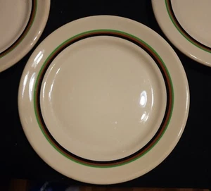 VTG Shenango China New Castle PA IncaWare 9" Round Plates GreenTan & Black Bands - Picture 1 of 7