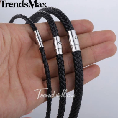 Womens Mens Choker 4/6/8mm 14-30" Black Braided Cord Rope Leather Necklace Gift - image 1 of 4