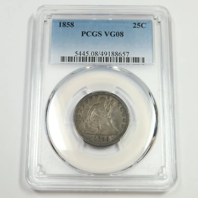 1858 P PCGS VG8 - Silver Seated Quarter 25C US Coin #50148A - Image 1 of 2
