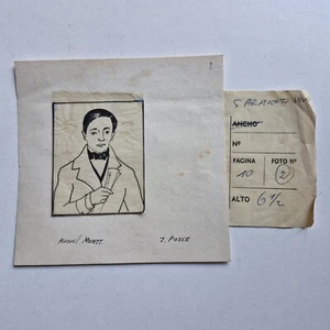 Dibujo en tinta de Manuel Montt por J. Posse para "Sarmiento vivo" - Imagen 1 de 2