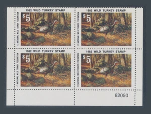 US 1982 NATIONAL  WILD TURKEY STAMP  MNH  PLATE BLOCK OF 4  H1091E - Picture 1 of 1
