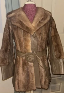 Fabulous Vintage Honey Blond MINK Fur Leather Coat Women's Size M - Picture 1 of 7