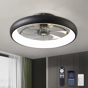 Ceiling Fans with Lights 20'' Flush Mount Fan Remote & APP Control Black Low ... - Picture 1 of 9