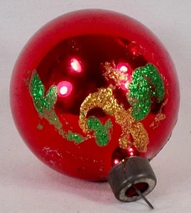 Santa Heim Christmas Ornament Red Glass Ball Green Gold Glitter Vintage #1338 - Picture 1 of 8