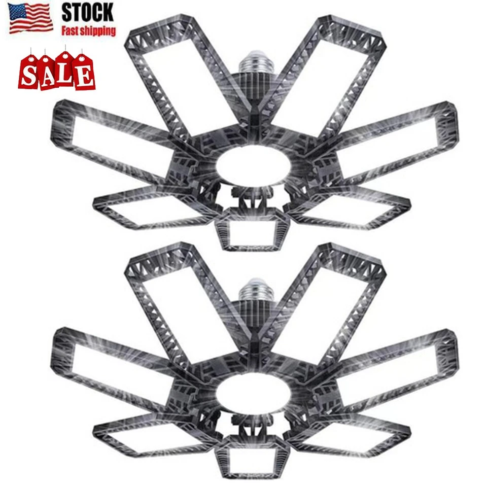 2Pack LED Garage Light 9900000LM Deformable Bright Work Shop Ceiling Bulb Lamps - Image 1 of 4