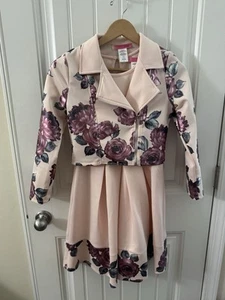 2 ❤️ Hip Pale Pink Girl’s Size 14 Floral Dress And Jacket Set - Picture 1 of 7