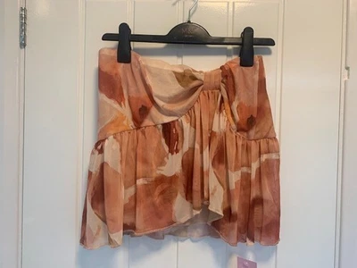 PLT, Size 12, Cream Printed Mesh Ruffle Mini Skirt, Asymmetrical, BNWT, RRP £26 - Image 1 of 4