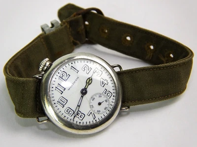 WW1 era WALTHAM Silver Wire Lug Case w/Porcelain Dial@1910's-20's-Project/Repair - Image 1 of 4