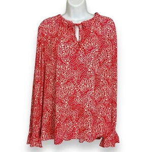 Blusa Estampada LOFT NUEVA CON ETIQUETAS Rayón Cuello Atado Volantes Floral Manga Larga Grande - Imagen 1 de 14