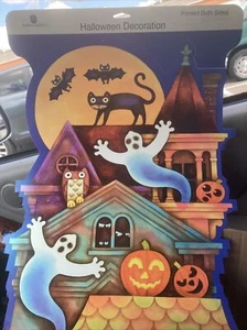 Fantasma vintage davanti alla casa stregata Halloween 20”x15”AGC-Decorazione fustellata - Foto 1 di 2