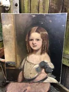 Antique Georgian girl portrait oil painting canvas gilt framed English school - Picture 1 of 9