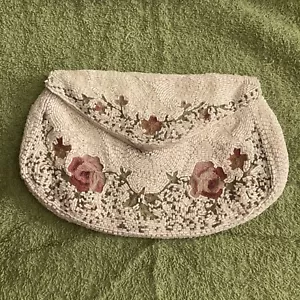 FRENCH PURSE Floral Embroidered Micro-Beaded Handbag Vintage Coin Pouch Clutch - Picture 1 of 9