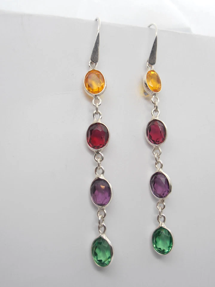 Orecchini in Argento 925 e Pietre sintetiche- imitazione rubino topazio smeraldo - Immagine 1 di 4
