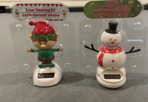 2 NEW Solar Powered Dancing Christmas Snowman And Elf  Bobble Head Toy - Picture 1 of 2