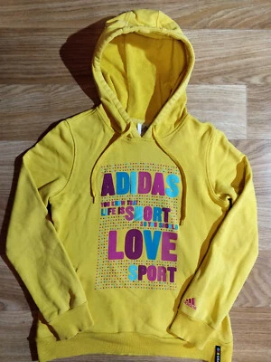 Adidas Adi Grafik Womens Hoodie Tracksuit Top Jacket Hooded Yellow Love Sport - Image 1 of 4