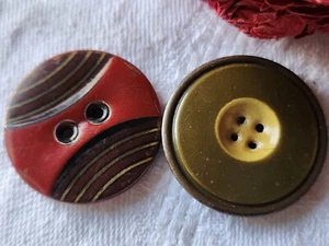 Duo boutons anciens en celluloïd collection colorés diamètre 2,7 cm D10O - Picture 1 of 4