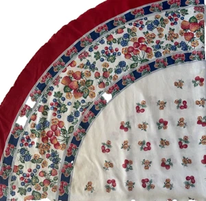 Vintage Tablecloth Round Floral Fruit 100% Cotton 1950s Retro 66" D MCM Retro - Picture 1 of 10