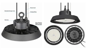 Hylele LED High Bay Warehouse Light 150W 5000K Lumens ETL/DLC Certfd. Black New - Picture 1 of 4