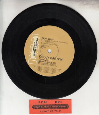 DOLLY PARTON & KENNY ROGERS  Real Love 7" 45 rpm record + juke box title strip - Image 1 of 2
